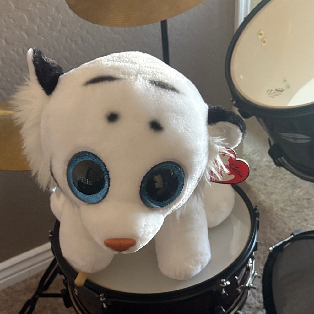 Ty White and Black Stuffed Animal with Blue Eyes